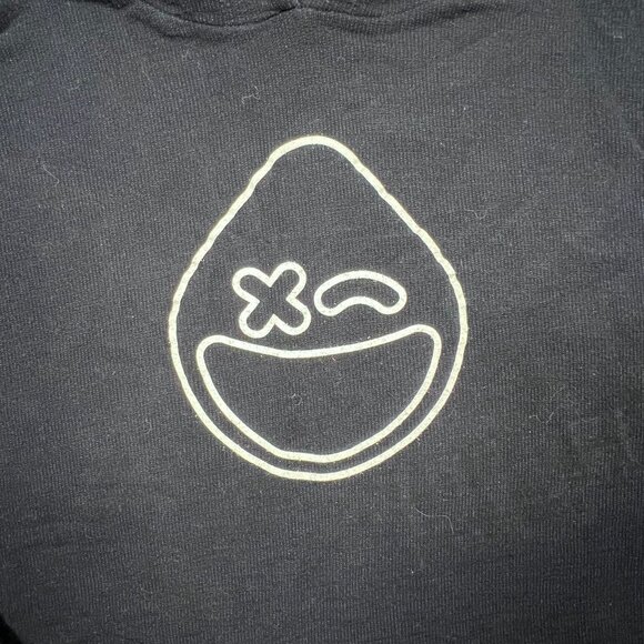 MONROW Long-Sleeve Hooded Cropped Sweater Navy Lounge Med Smiley Face Thermal - Picture 4 of 11